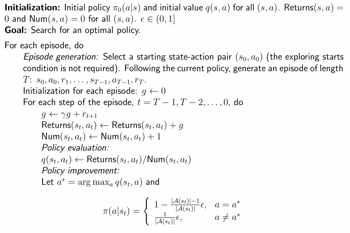 ϵ-greedy 蒙特卡洛算法伪代码